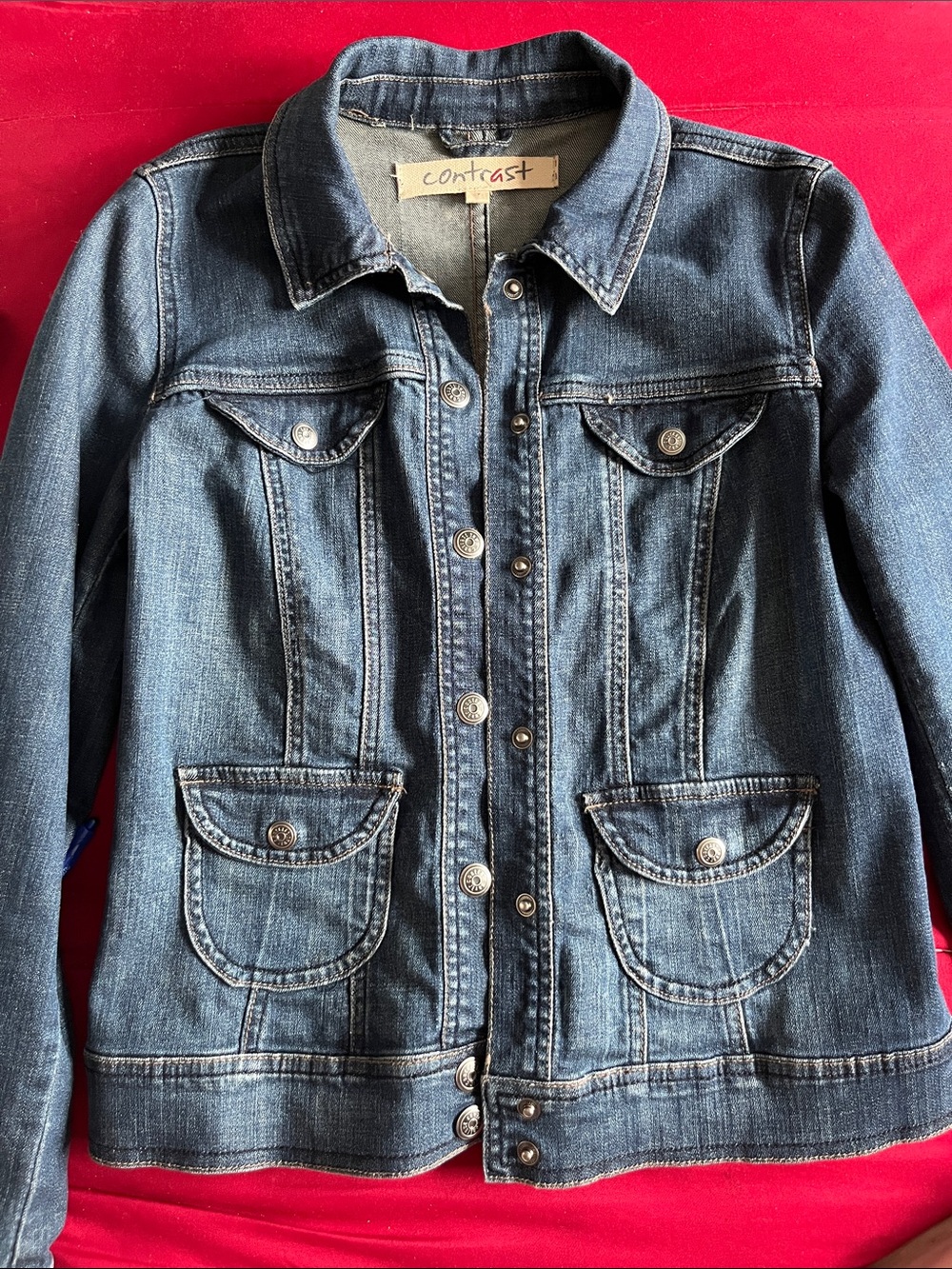 Women's Dark Blue Denim Jacket with Button Front